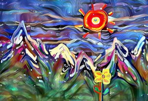 Mountain Landscape with Flowers